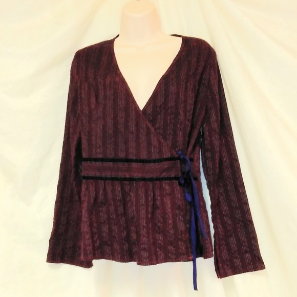 Vanity Tops - Vanity Brand Wrap Top Blouse Long Sleeves Striped